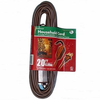 20 Foot Brown 3 Outlet Extension Cord
