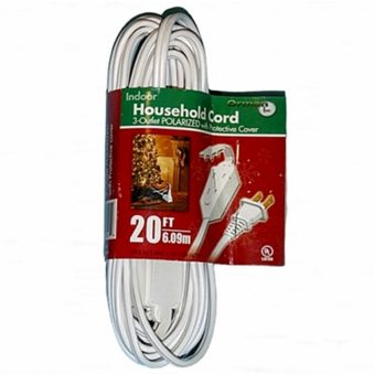 20 Foot White 3 Outlet Extension Cord