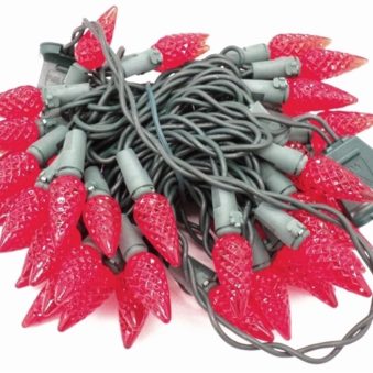 C6 LED Red Christmas Lights 60 Count Green Wire