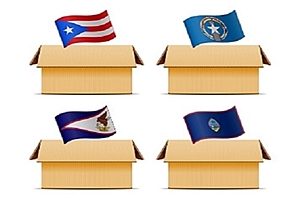 Image of shipping boxes with U.S. Territories flags